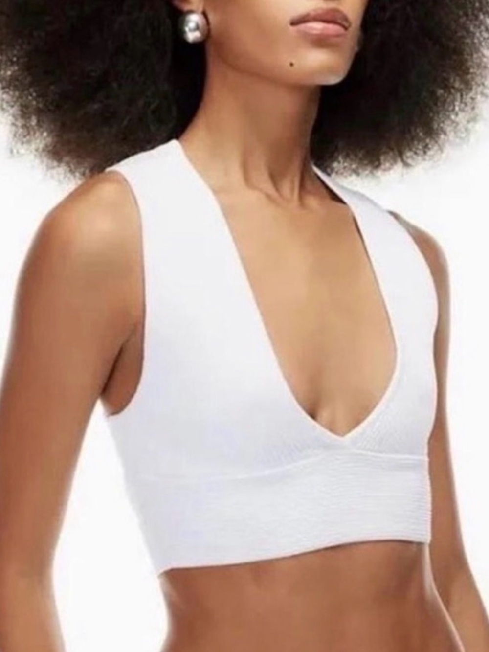 Babaton by Aritzia sculpt knit v-neck bralette, matte pearl white, size medium